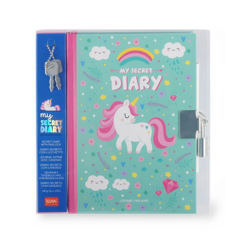 LEGAMI DIARIO SEGRETO CON COPERTINA RIGIDA ILLUSTRATA E LUCCHETTO - UNICORN - MY SECRET DIARY