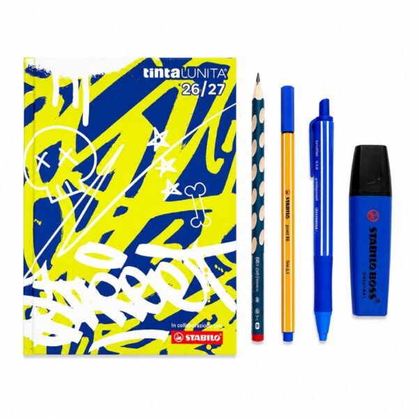 DIARIO SCUOLA GRAFFITI TINTA UNITA CON ACCESSORI STABILO DATATO 2026/2027