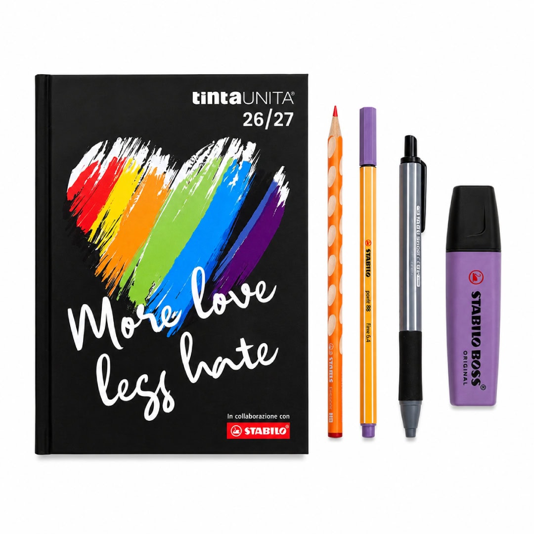 DIARIO SCUOLA CUORE TINTA UNITA CON ACCESSORI STABILO DATATO 2026/2027