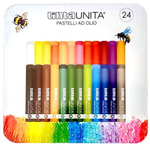 SET 24 PASTELLI AD OLIO TINTA UNITA IN SCATOLA DI METALLO
