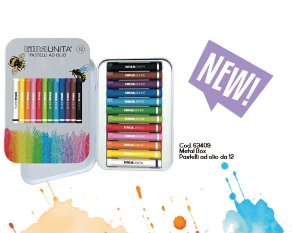 SET 12 PASTELLI AD OLIO TINTA UNITA SCATOLA DI METALLO