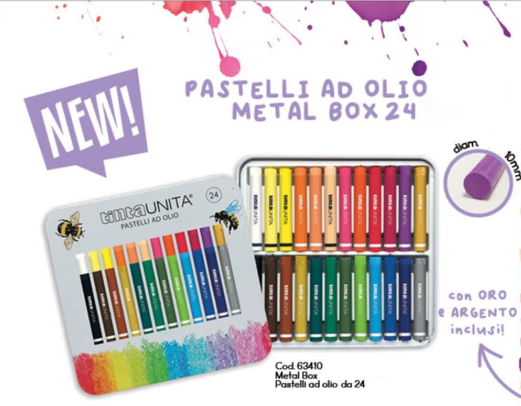 SET 24 PASTELLI AD OLIO TINTA UNITA IN SCATOLA DI METALLO