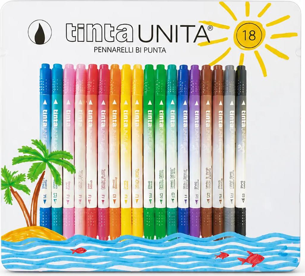 SET 18 PENNARELLI BRUSH TINTA UNITA DOPPIA PUNTA SCATOLA IN METALLO Immagine secondaria del prodotto