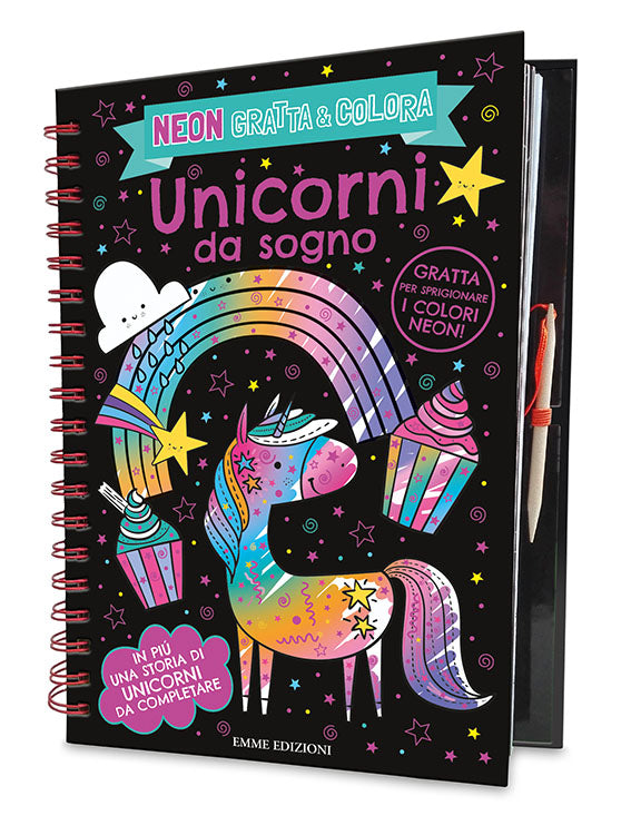 Copertina del libro UNICORNI DA SOGNO. NEON GRATTA E COLORA.