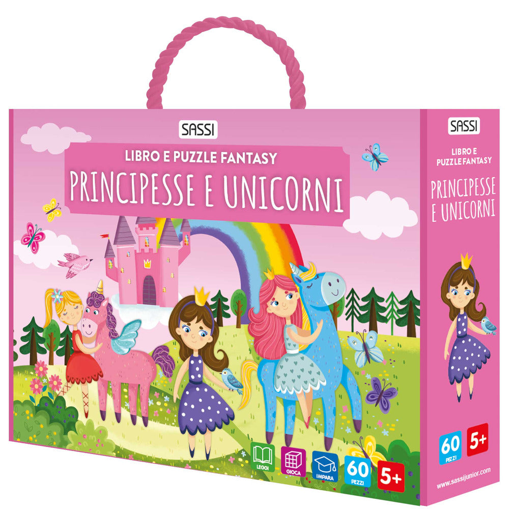 Copertina del libro PRINCIPESSE E UNICORNI. PUZZLE SAGOMATI