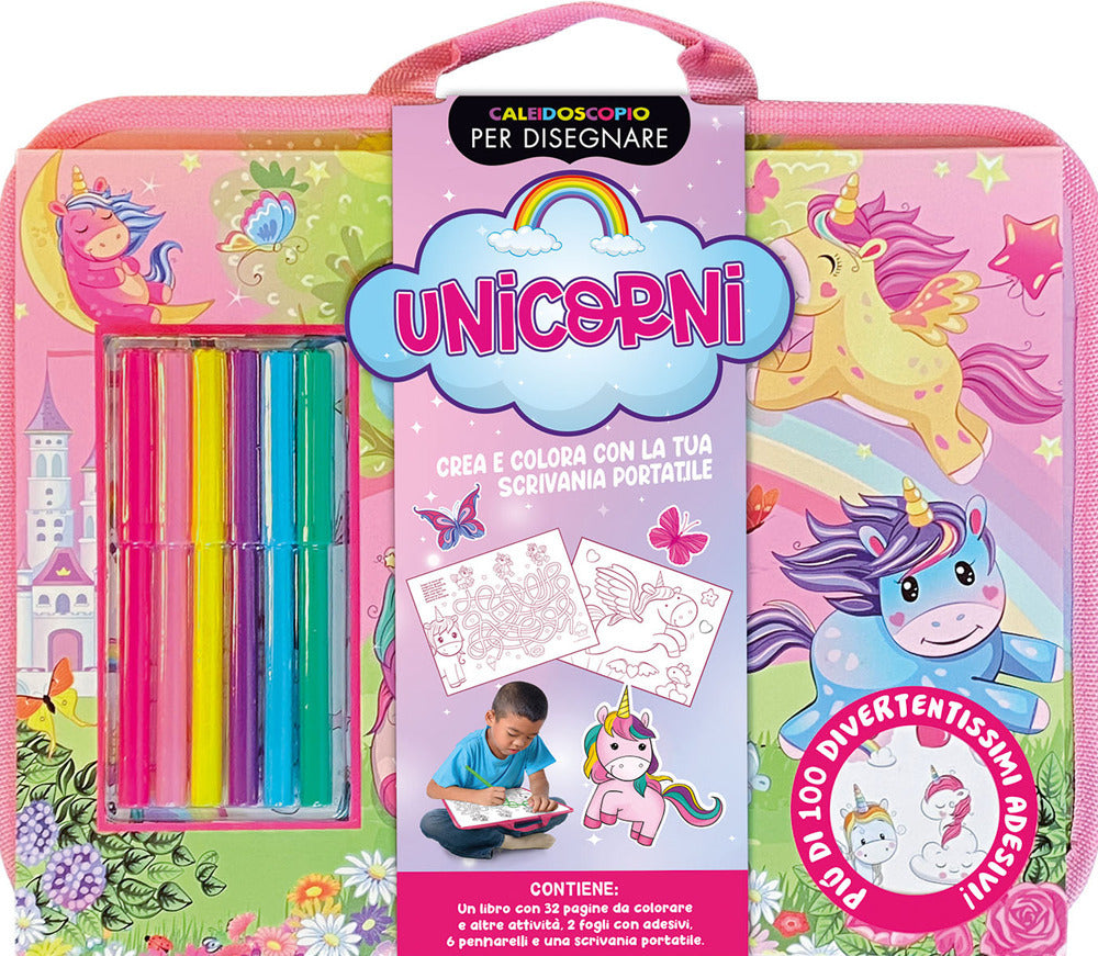 Copertina del libro CALEIDOSCOPIO PER DISEGNARE. UNICORNI. E